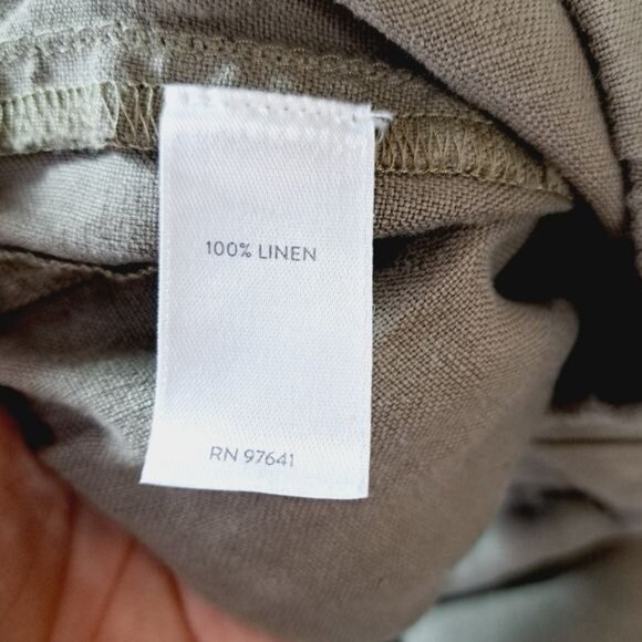 Pure Jill Love Linen Sage 100% Linen Roll Tab Pants Size Med - Picture 4 of 5